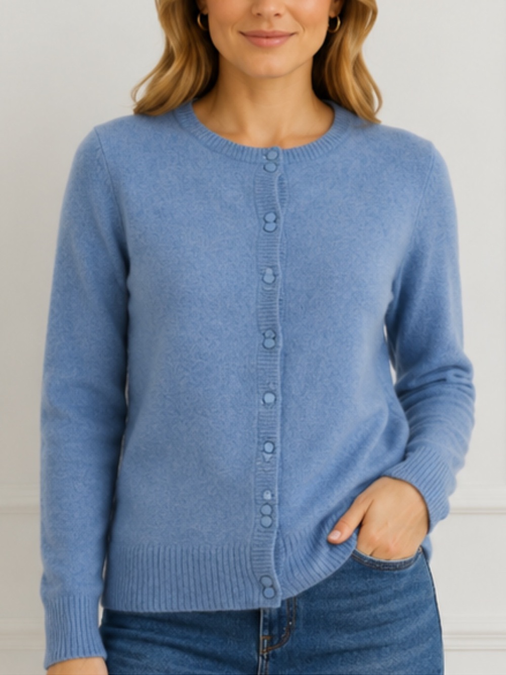 Preview International Women’s 100% Cashmere Cardigan Sweater Blue Size L